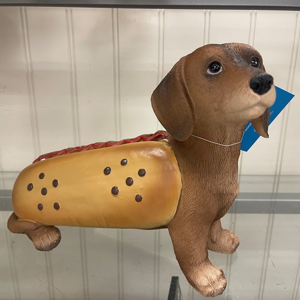Summerween Dog Brown Dachshund Hot Dog Costume Resin Statue NWT Humane Society